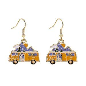 Let's Go Car Camping RV Vanlife Roadtrip Nomad Travel Dangle Earrings NEW